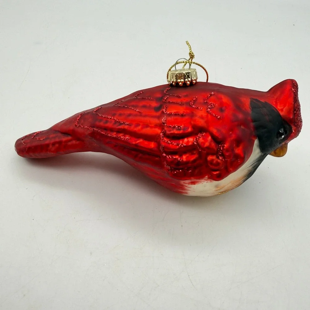 Red Cardinal Glass Christmas Ornament Glitter Accents Bird Holiday Decor